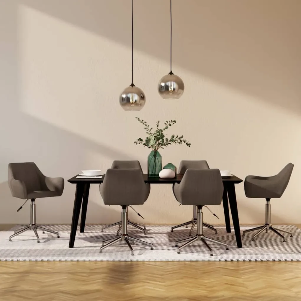 vidaXL Eetkamerstoelen draaibaar 6 st stof taupe