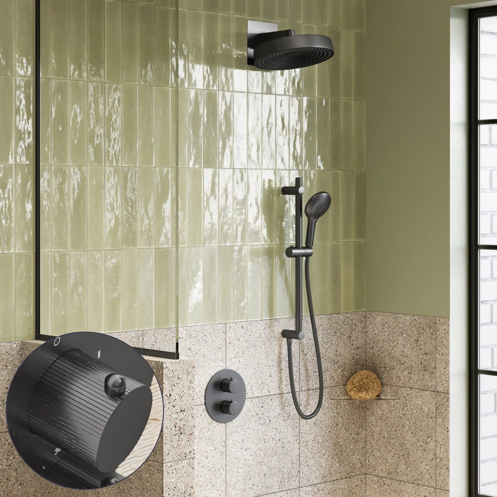 Saniclear Evolution Stripes inbouw regendouche rond met glijstang en 2 standen handdouche verouderd ijzer - gunmetal