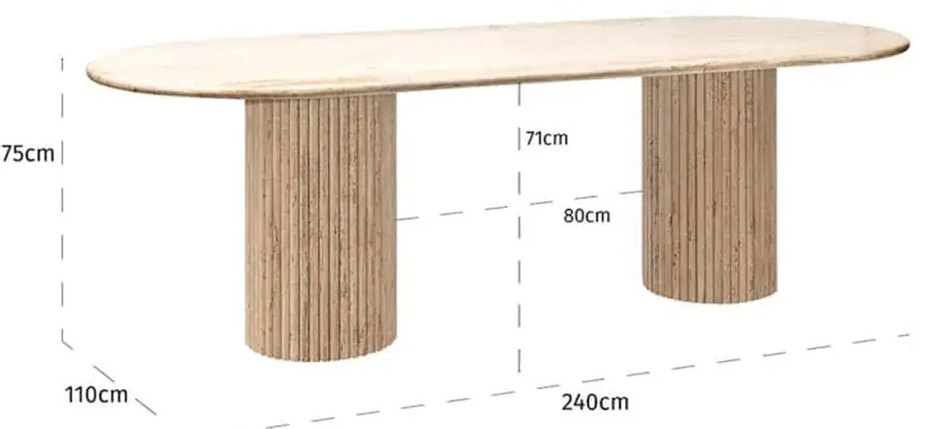 Richmond Interiors La Cantera Travertin Eettafel Griekse Pilaren - 240 X 110cm.