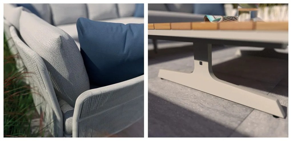 4 Seasons Outdoor Play 4-persoons hoekbank met hoek- en salontafel Loungeset houtkleur weerbestendig