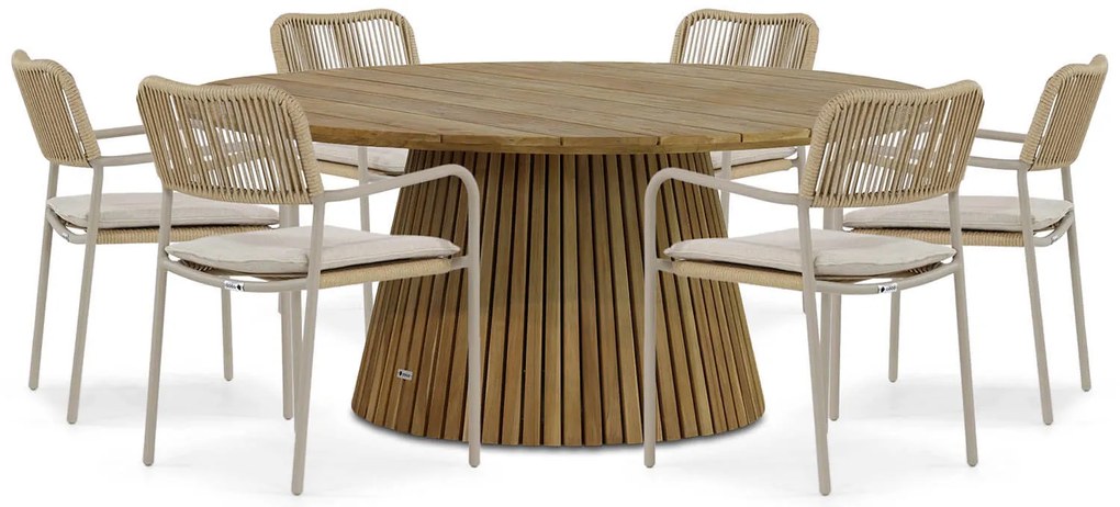 Tuinset Ronde Tuintafel 6 personen 180 cm Aluminium/rope Taupe  Coco Penya/Fungo