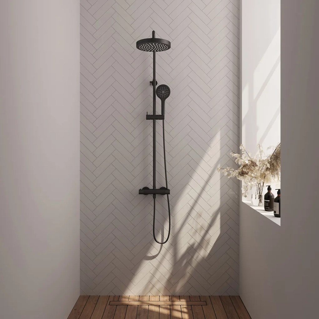 Brauer Stripe opbouw regendouche met 25cm hoofddouche en 3 standen handdouche zwart mat