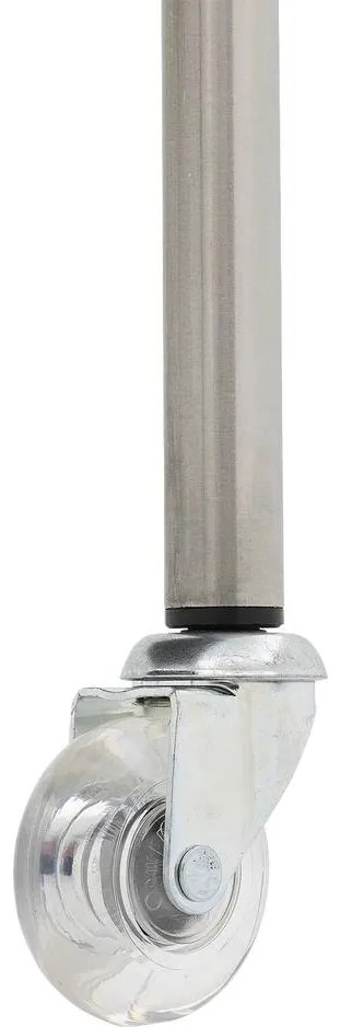 Goossens Eetkamerstoel Funk RVS Poten bruin stof leuning en Transparant skater wiel met rvs kapmet wielen, modern design