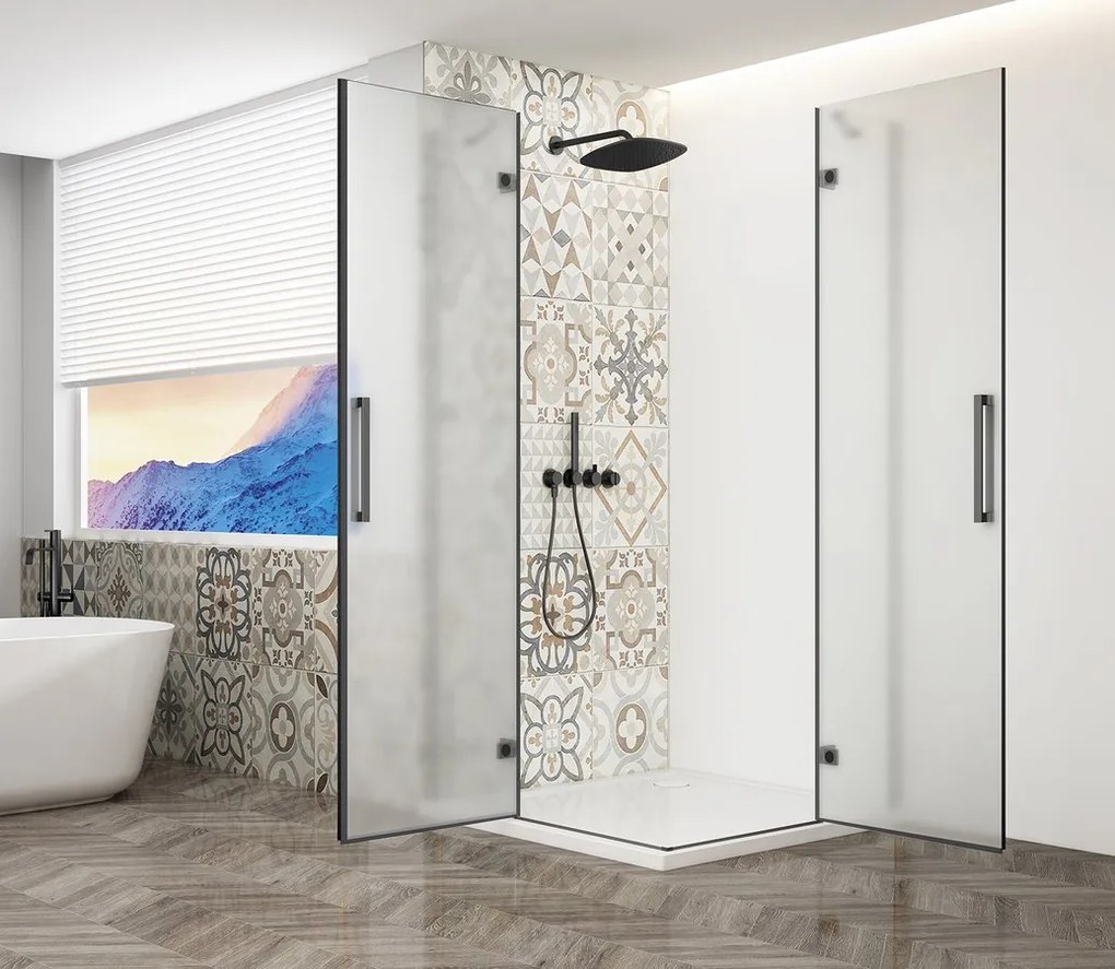 Gelco Trinity douchecabine met hoekinstap 100x80cm mat glas zwart mat