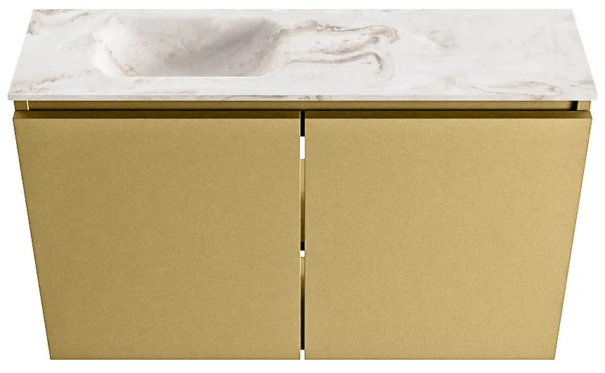 Mondiaz Ture DLux toiletmeubel 80cm oro met wastafel frappe links met kraangat