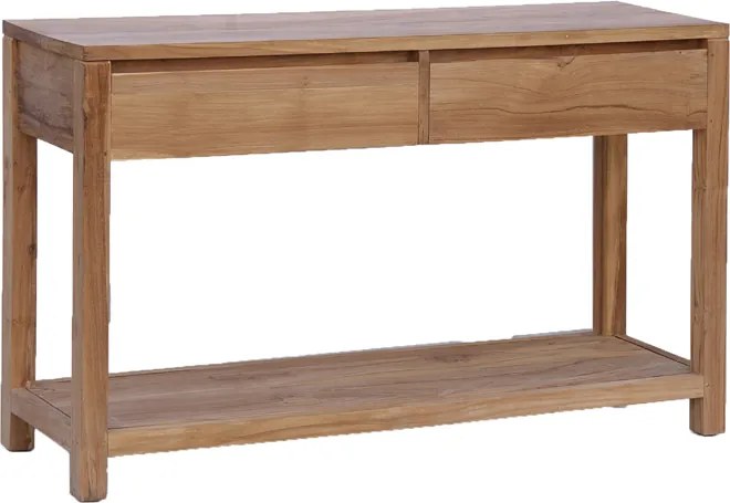 Sidetable Teakhout Met 2 Lades - 130 X 38cm.
