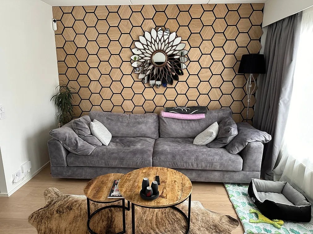 Hexagon Vilt Woodie Paneel Medium (kopie) -  cm x  cm x  cm | 2.8 kg | Paneli akoestische wandpanelen - AKU Wandpanelen