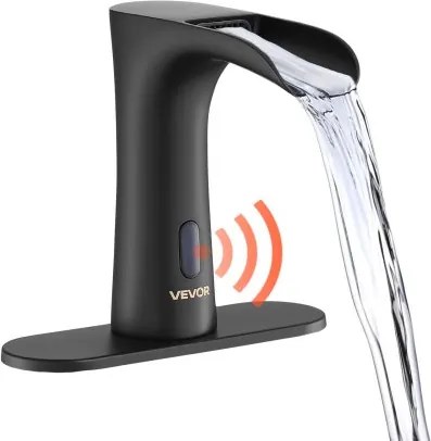 VEVOR Aanraakloze wastafelkraan (matzwart) Badkamer, Automatische wastafelkraan, Sensorkraan met afdekking, Kraan op batterijen Toiletkraan Wastafelkraan