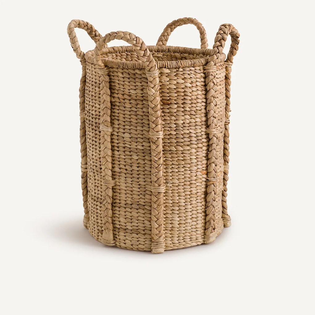 Hoge, ronde mand met 4 handvatten in waterhyacint, Tima