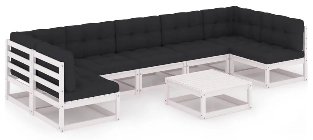 vidaXL 8-delige Loungeset met kussens massief grenenhout wit