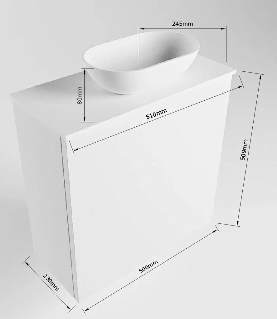 Mondiaz Fowy toiletmeubel 50cm rosee met zwarte waskom rechts en kraangat