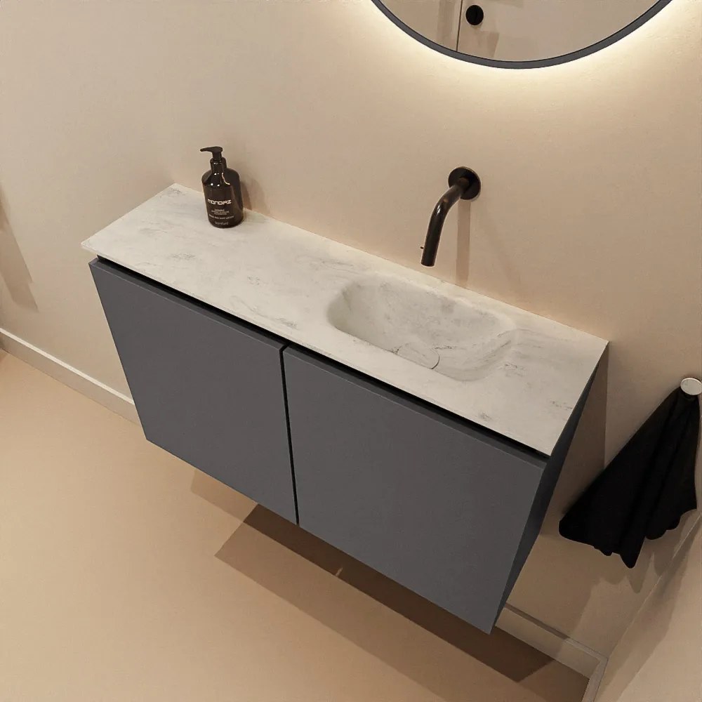 Mondiaz Ture DLux toiletmeubel 80cm dark grey met wastafel opalo rechts zonder kraangat