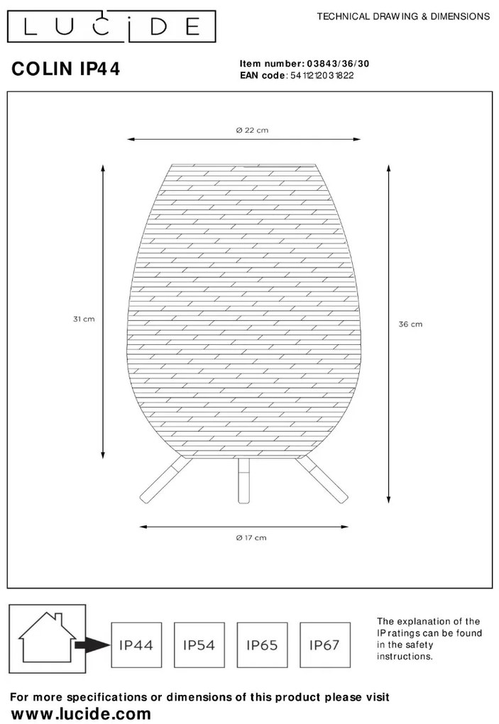 Lucide Colin oplaadbare LED lamp 36cm 3W zwart