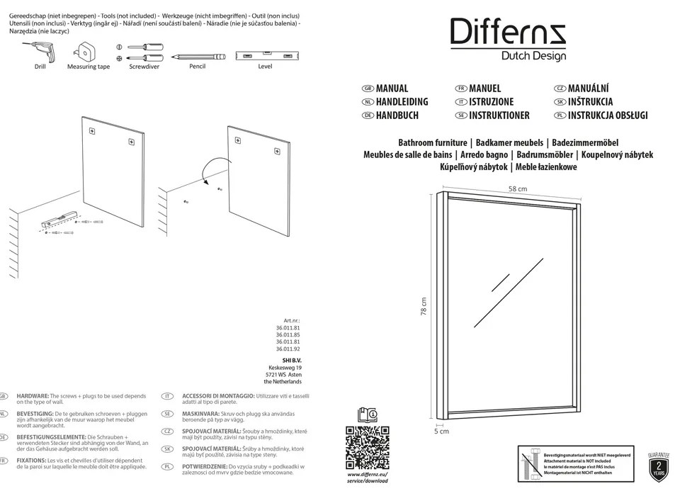 Differnz Industrial spiegel 58x78cm bruin