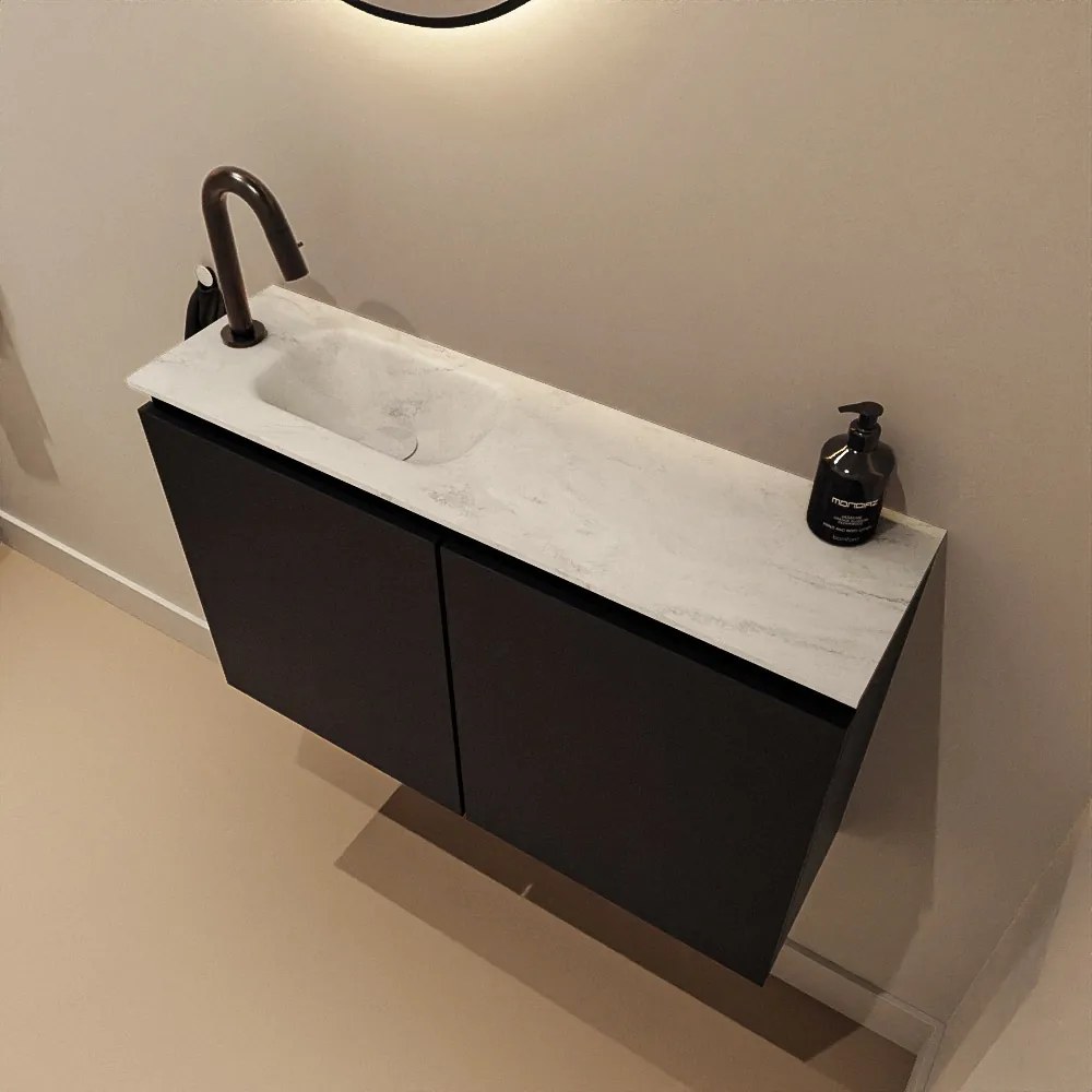 Mondiaz Ture DLux toiletmeubel 80cm urban met wastafel opalo links met kraangat