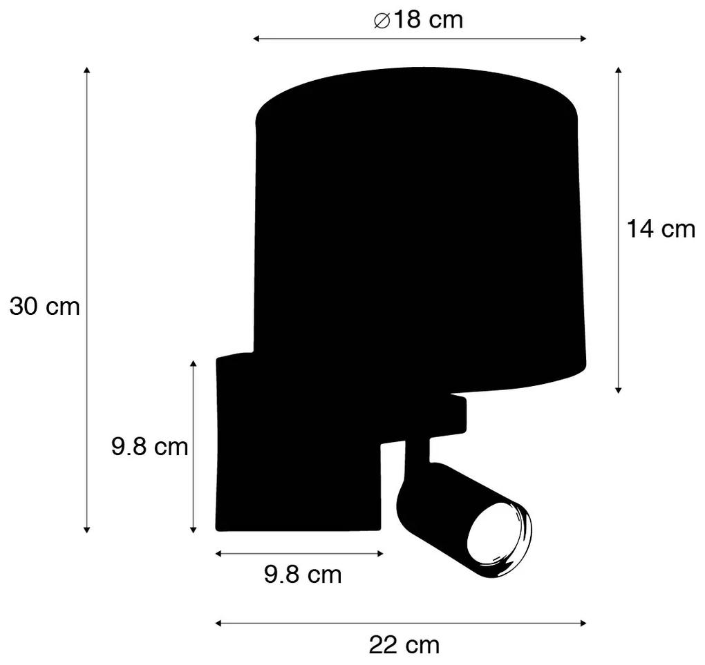 Wandlamp koper met leeslamp en kap 18 cm zwart - Brescia Modern E27 vierkant Binnenverlichting Lamp