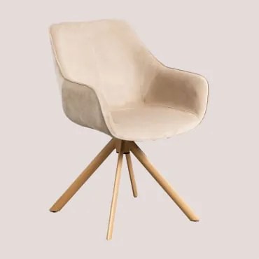 Set Van 2 Eetkamerstoelen Met Armleuningen In Fluweel Lucy Beige – Crème & Natuurlijk Hout - Sklum