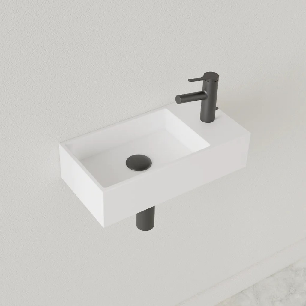 Sanigoods Nano fontein rechts wit glans met kraangat 36x18cm