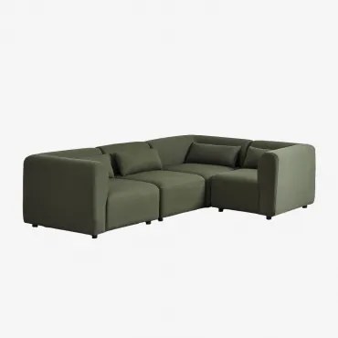 5-delige Modulaire Hoekbank Fogler Teddystof Saliegroen - Sklum