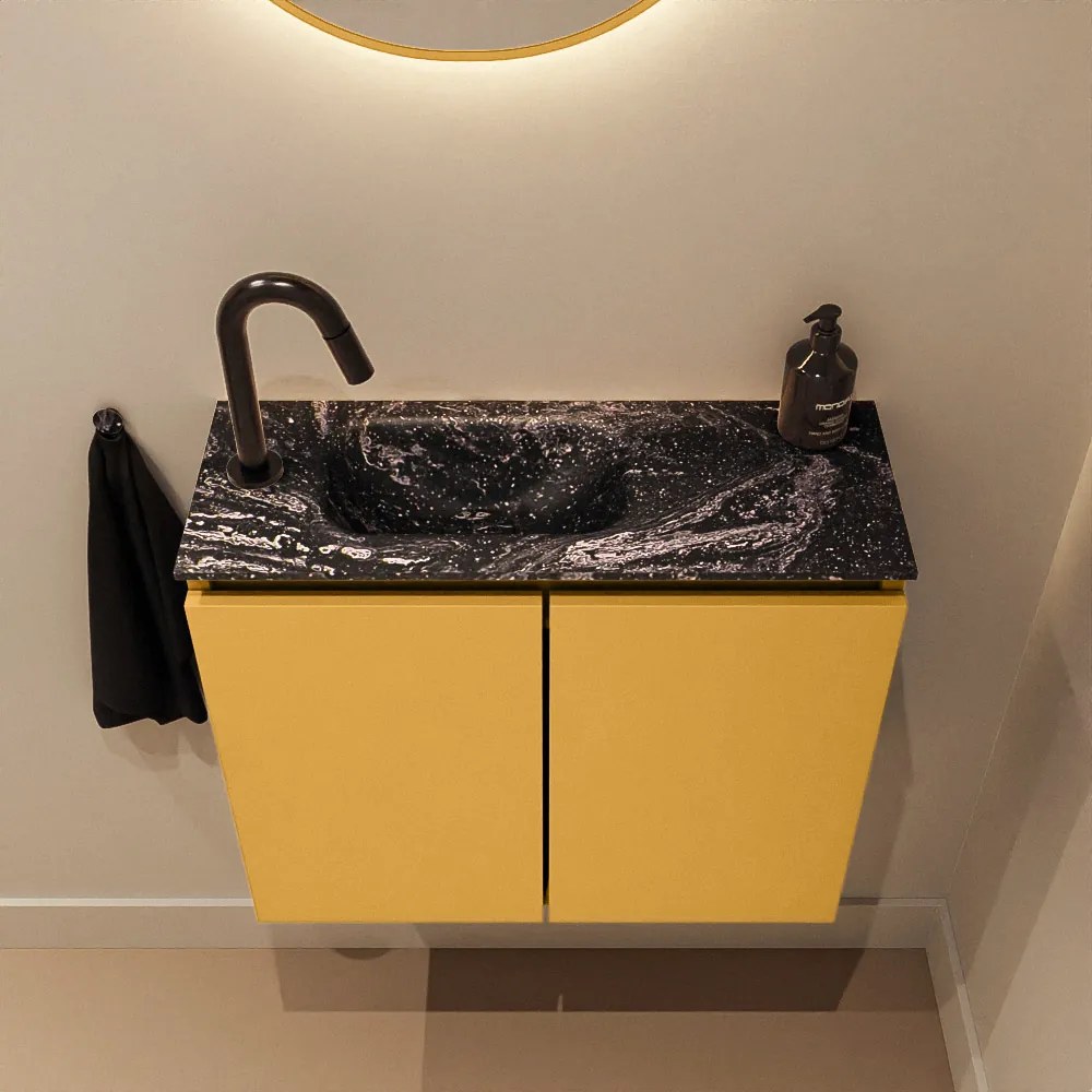 Mondiaz Ture DLux toiletmeubel 60cm ocher met wastafel lava links met kraangat