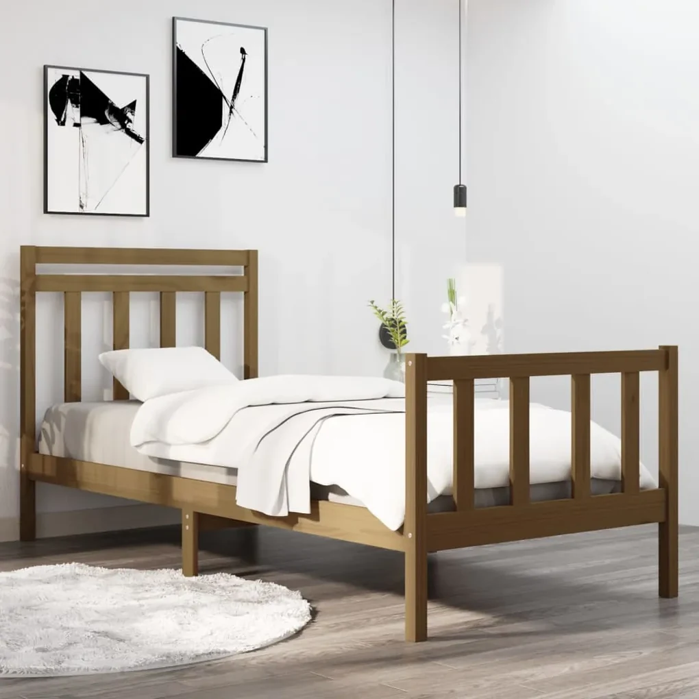 vidaXL Bedframe massief hout honingbruin 90x190 cm 3FT Single
