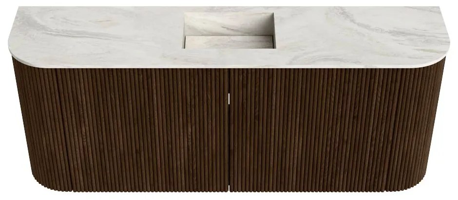 Mondiaz Joya DLux 105cm toiletmeubel ronding links/rechts walnut met wastafel faye midden 1 kraangat ostra