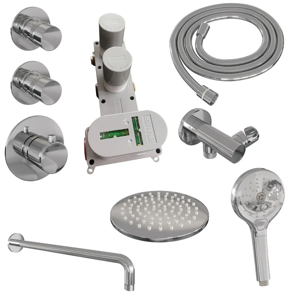 Brauer Chrome Edition complete inbouw regendouche met 3 standen handdouche, gebogen wandarm en hoofddouche 20cm set 9 chroom