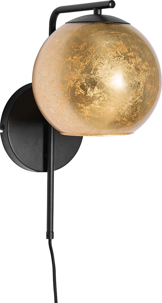 Smart wandlamp zwart met goud glas incl. Wifi A60 - Bert