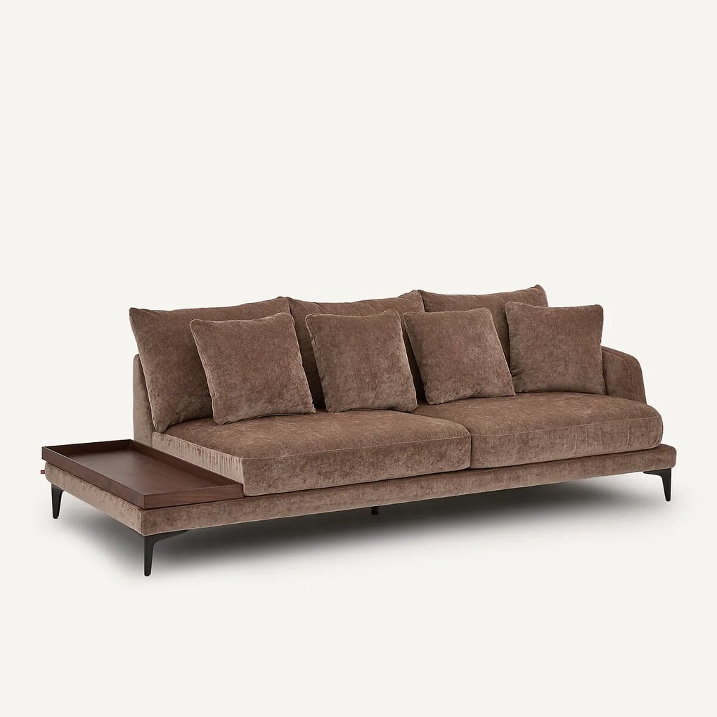 Halve bank met tafelblad, van gemengd fluweel, MODERNISTE