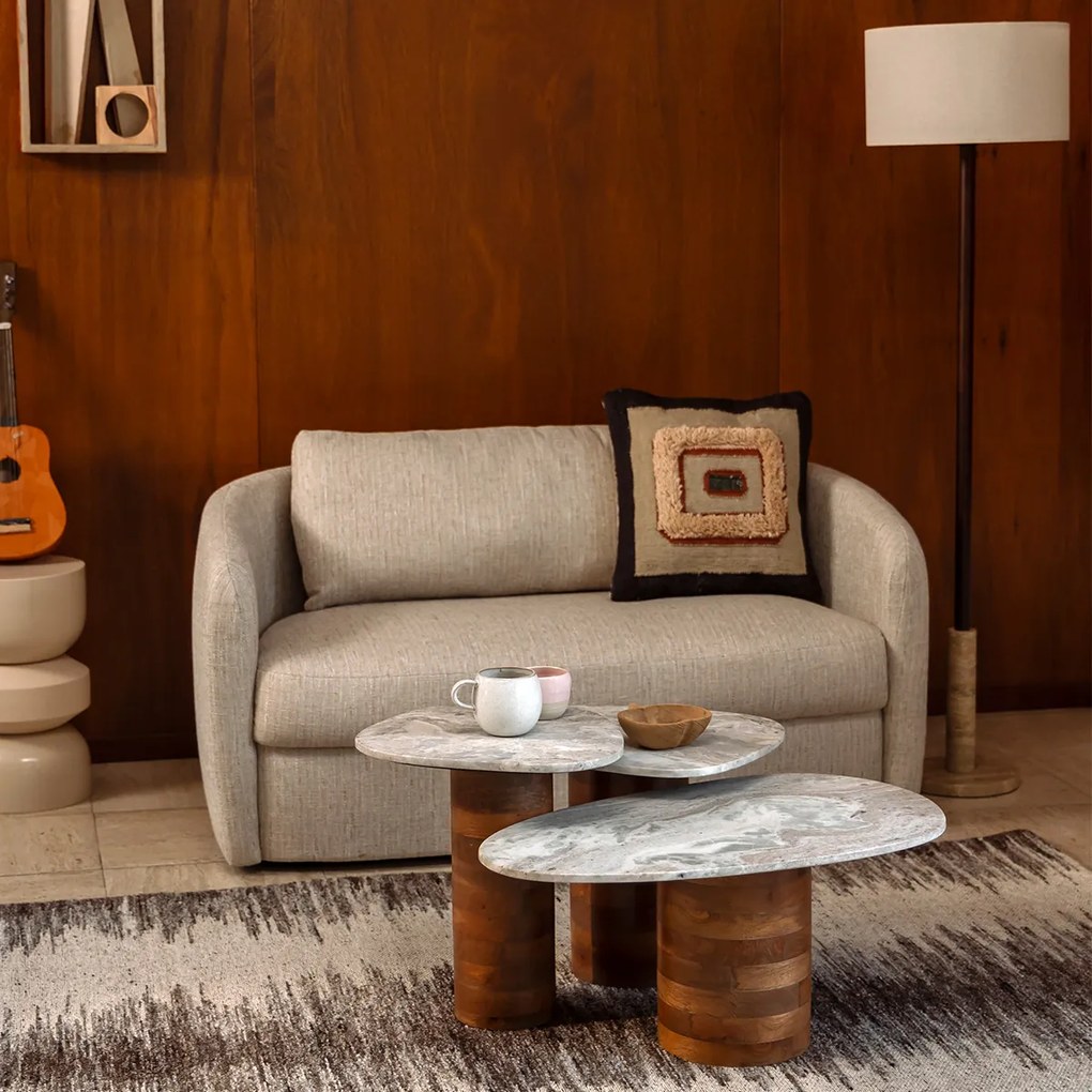 Dutchbone Suki Bijzettafel Set Organisch Marmer - 73 X 41cm.