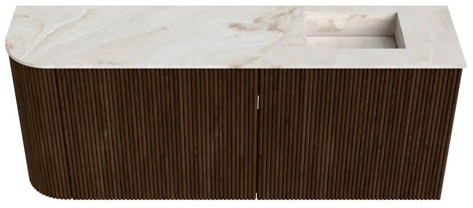 Mondiaz Joya DLux 100cm toiletmeubel ronding links walnut met wastafel faye rechts 1 kraangat frappe