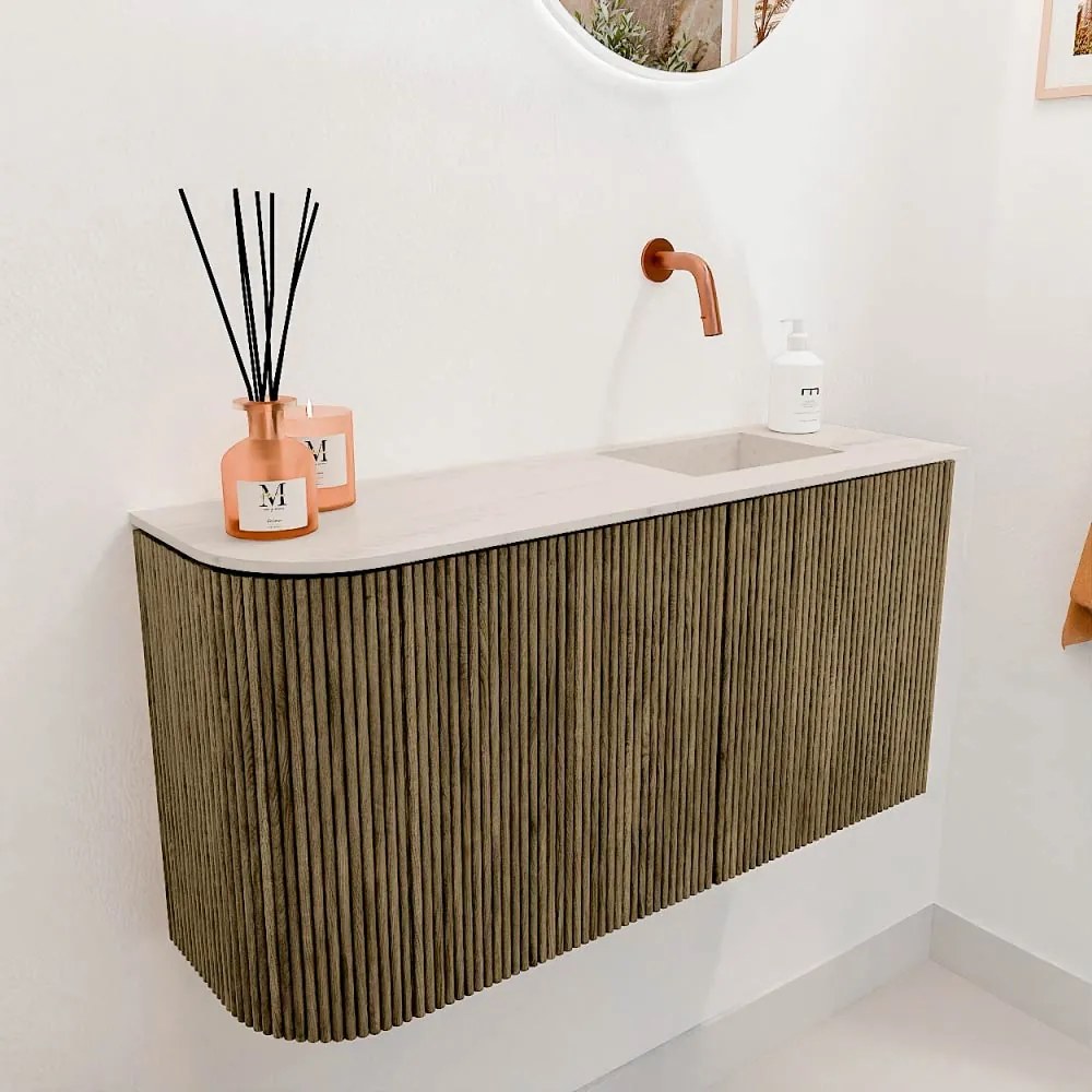 Mondiaz Joya DLux 80cm toiletmeubel ronding links dusk met wastafel faye rechts zonder kraangat meli