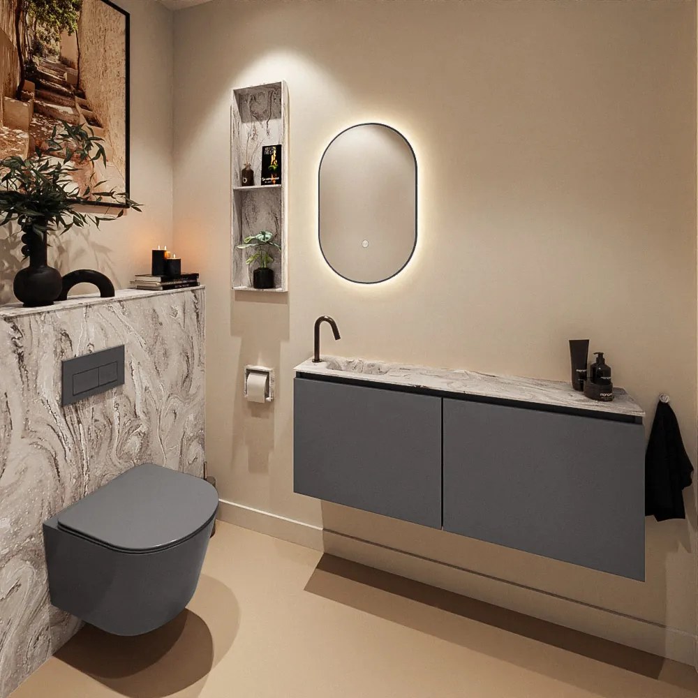 Mondiaz Ture DLux toiletmeubel 120cm dark grey met wastafel glace links met kraangat