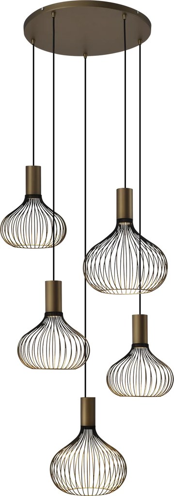 Isabel 5-lichts Hanglamp Zwart Goud