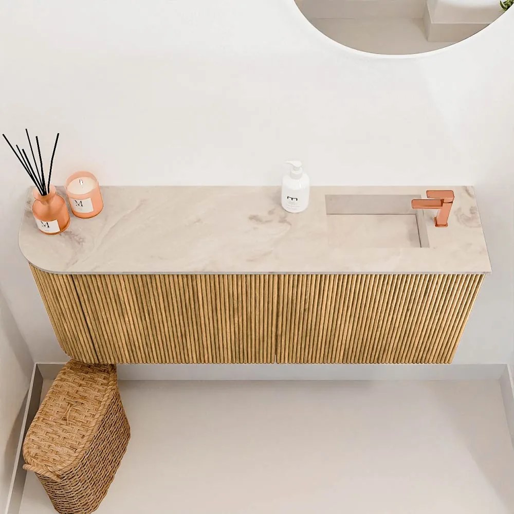 Mondiaz Joya DLux 100cm toiletmeubel ronding links oak met wastafel faye rechts 1 kraangat frappe