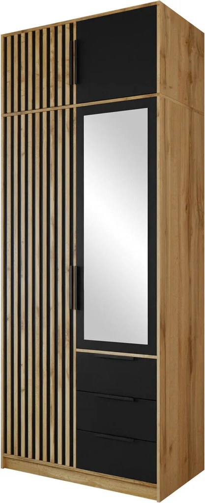 Kledingkast Collis, Wotan eik, Zwart, 200x100x58cm, 128.2 kg, Kledingkast deuren: Met scharnieren