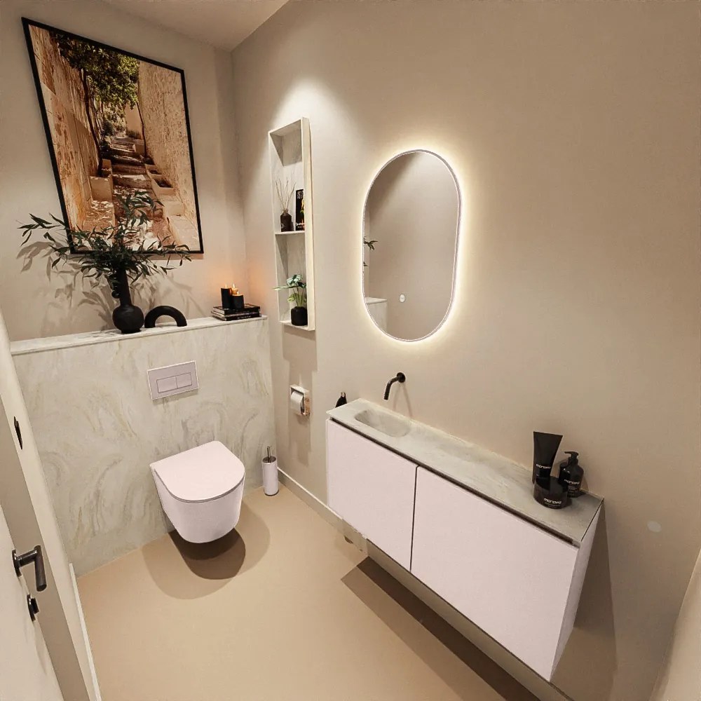 Mondiaz Ture DLux toiletmeubel 100cm rosee met wastafel ostra links zonder kraangat