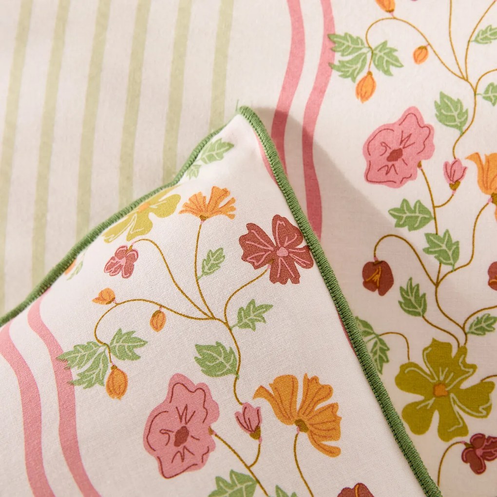 Kussensloop in gewassen katoen, strepen- en bloemenprint, FABIOLA