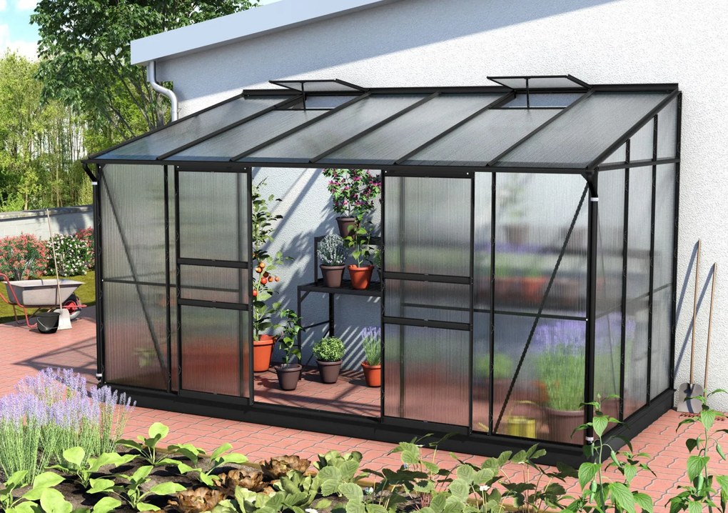 Vitavia Ida muurserre - 7,8m² - met 6 mm polycarbonaat - Zwart