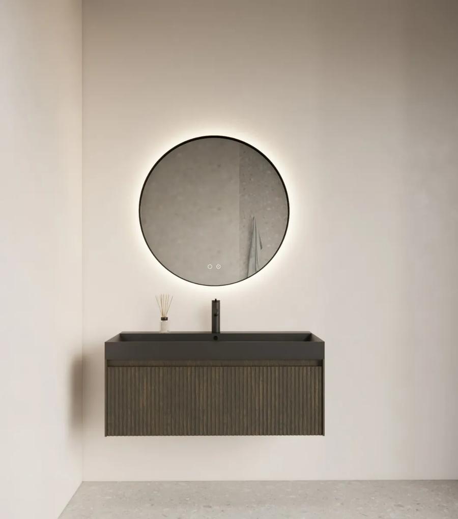 Gliss Design Athena ronde spiegel mat zwart 100cm met verlichting en verwarming