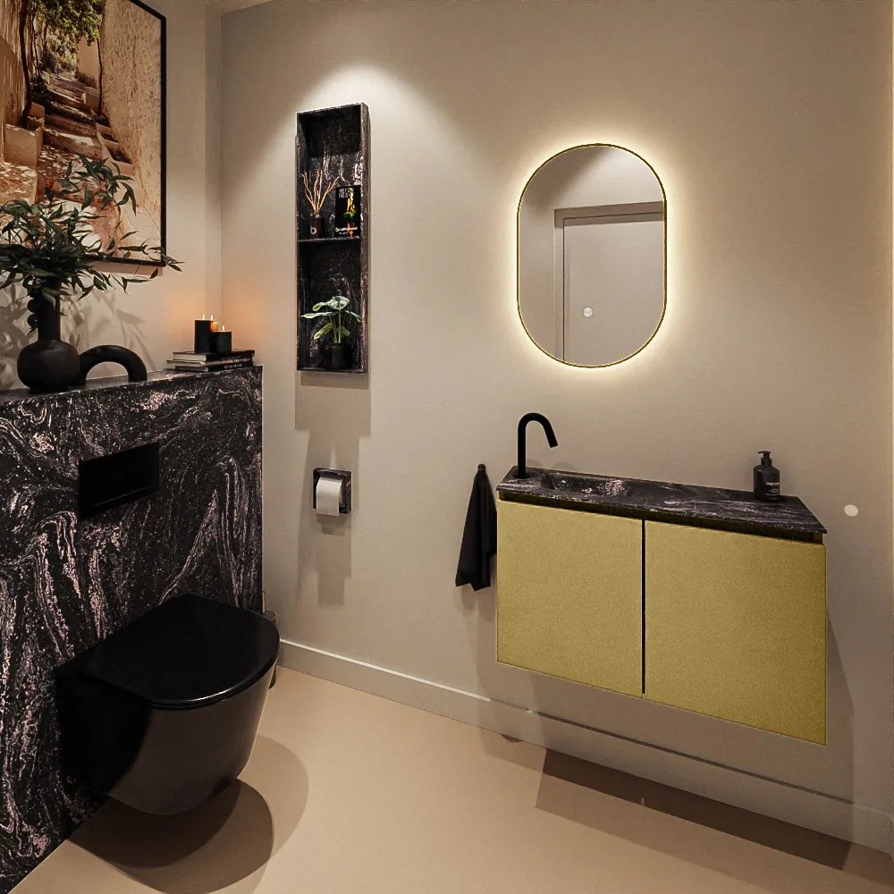 Mondiaz Ture DLux toiletmeubel 80cm oro met wastafel lava links met kraangat