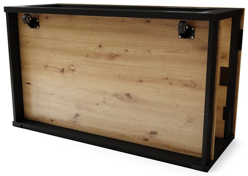 LUSSO Artisan Eik/Zwart mat - MODERNE SALONTAFEL MET VERHOOGD BLAD + OPBERGRUIMTE + SCHAP (OP WIELEN!)