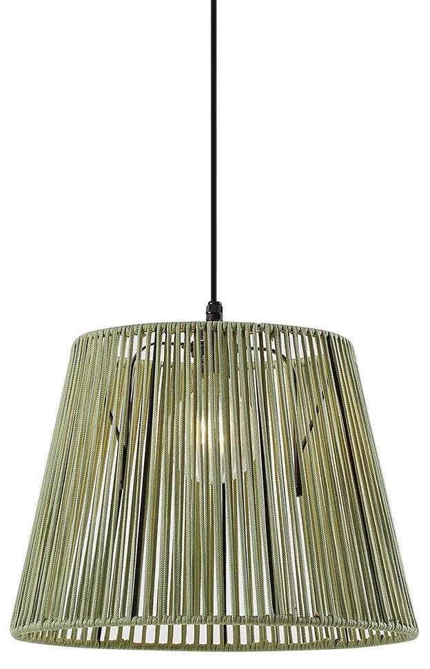 Buiten hanglamp zwart met groene kap van touw IP44 - Cava Jayla