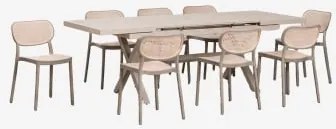 Rechthoekige Uitschuifbare Tafelset 180-240x90 Cm Van Aluminium Karena En 8 Stapelbare Tuinstoelen Van Polypropyleen Omara Moka Bruin - Sklum
