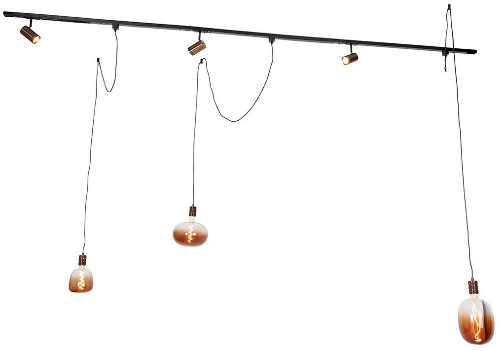 1-fase railsysteem met 3 spots en hanglampen donkerbrons - Cavalux Jeana