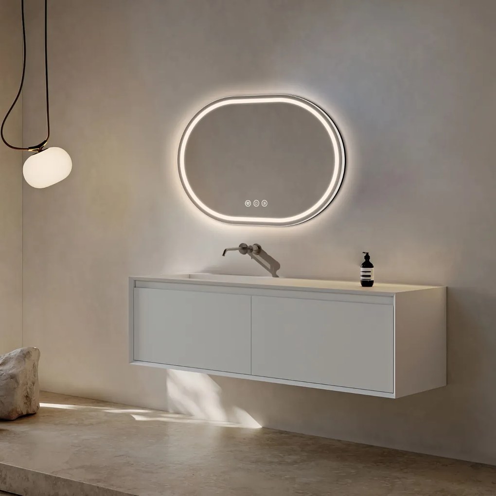 Saniclear Triova ovale spiegel 80x60cm met verwarming, directe en indirecte verlichting