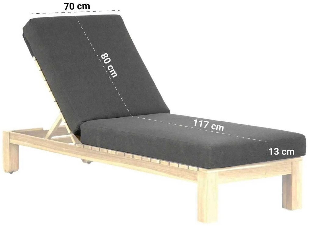 Santika Furniture Santika Arlington Lounger Met Antraciet Kussen Teak Old Teak Greywash