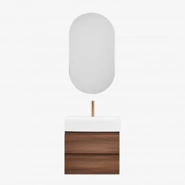 Badkamermeubelset Van Hout En Essenhoutfineer Met Geïntegreerde Wastafel Ona Donker Hout & Ovaal Met Opbergruimte Zwart 50x90 Cm - Sklum