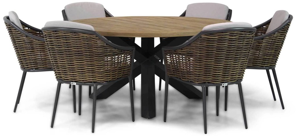 Tuinset Ronde Tuintafel 6 personen 160 cm Wicker Taupe Coco Olivine/Rockville
