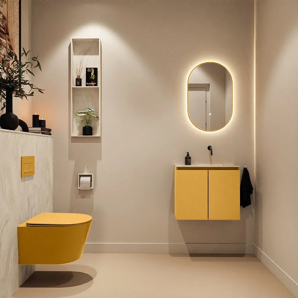 Mondiaz Ture DLux toiletmeubel 60cm ocher met wastafel ostra rechts zonder kraangat